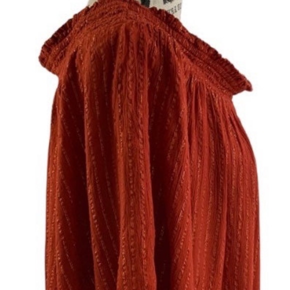Crown & Ivy Blouse rust with gold threading elastic boat neck women’s XL - Picture 4 of 13